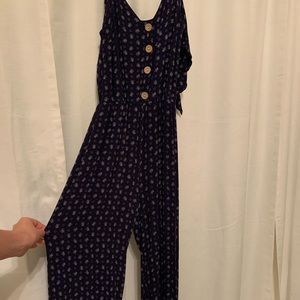 Navy and white jumpsuit